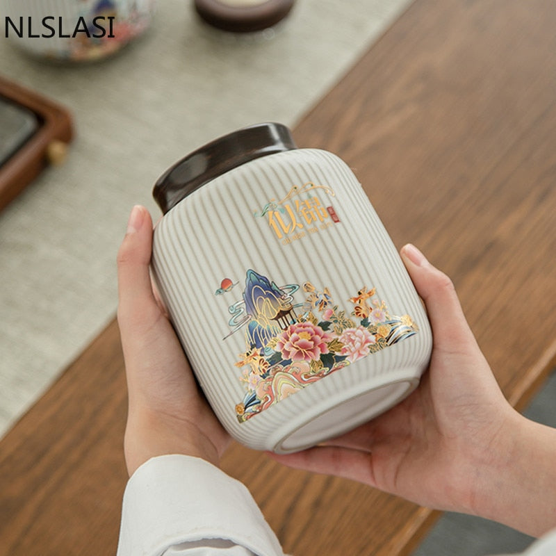 High-end Ceramics Tea Caddy Large Capacity Household Storage Tank Travel Sealed Tea Jar Coffee Powder Candy Spice Canister