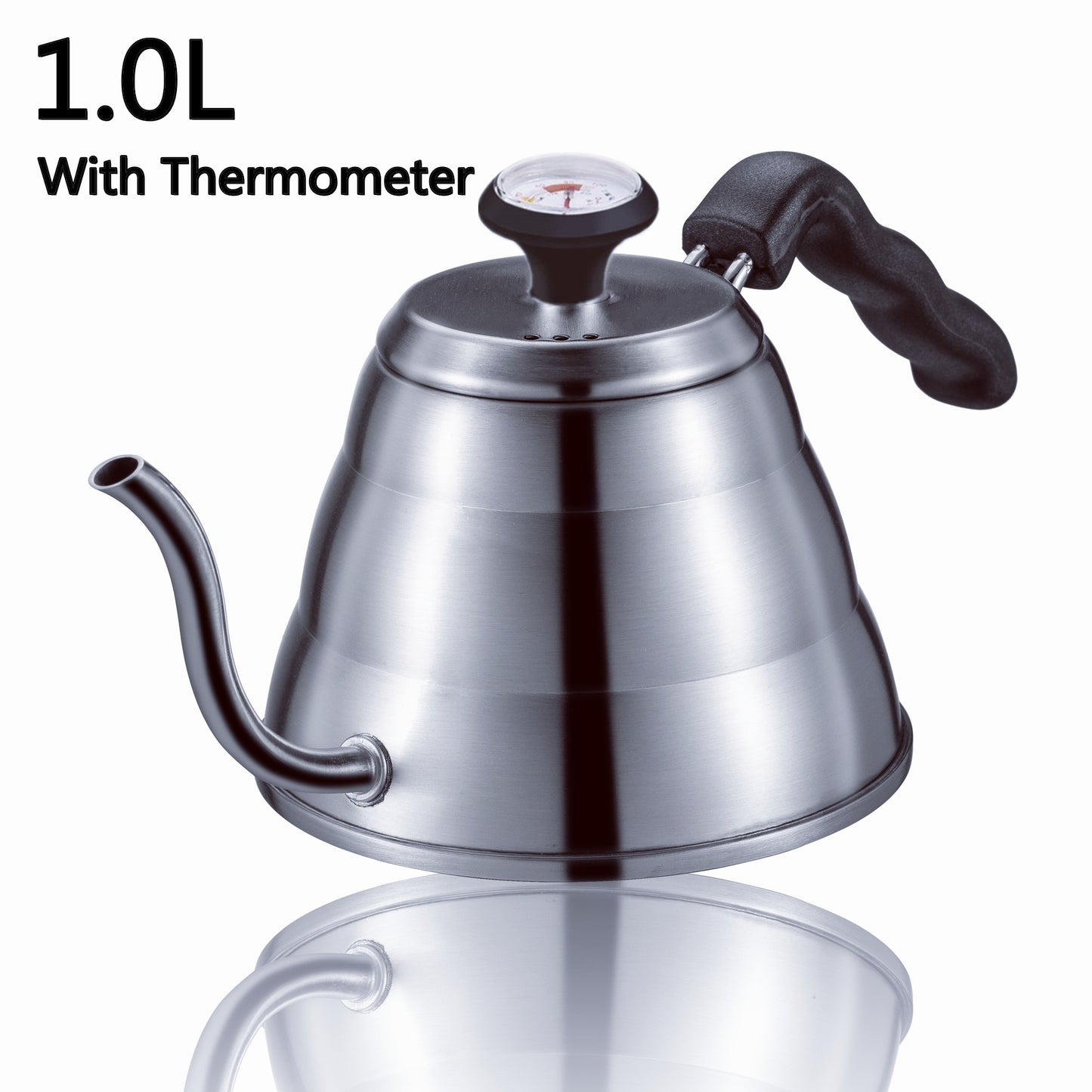 Gooseneck Coffee Kettle with Thermometer 1L and 1.2L - Silver and Black