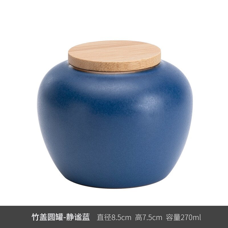 Creative Cute Mini Ceramic Storage Jar with Bamboo Wood Cover Home Portable Travel Tea Caddy Small Objects Jewelry Storage Box