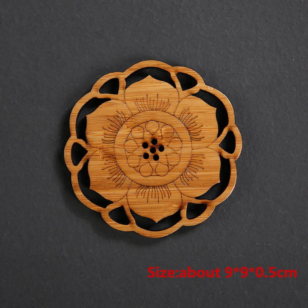 Lotus Shape Drink Coasters Mat Wooden Round Cup Table Mat Tea Coffee Mug Placemat Home Decoration Kitchen Accessories