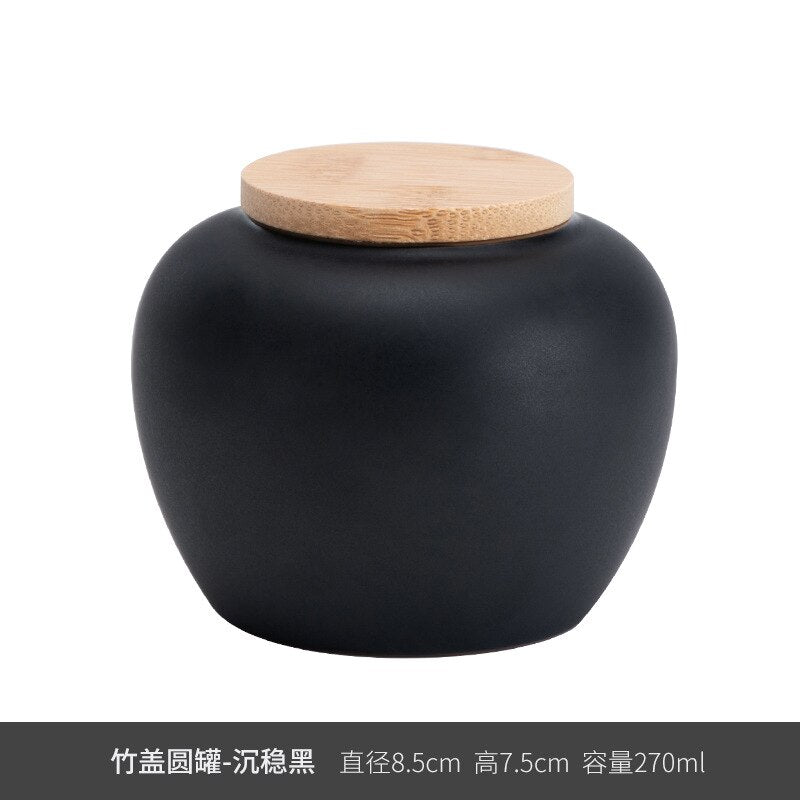 Creative Cute Mini Ceramic Storage Jar with Bamboo Wood Cover Home Portable Travel Tea Caddy Small Objects Jewelry Storage Box