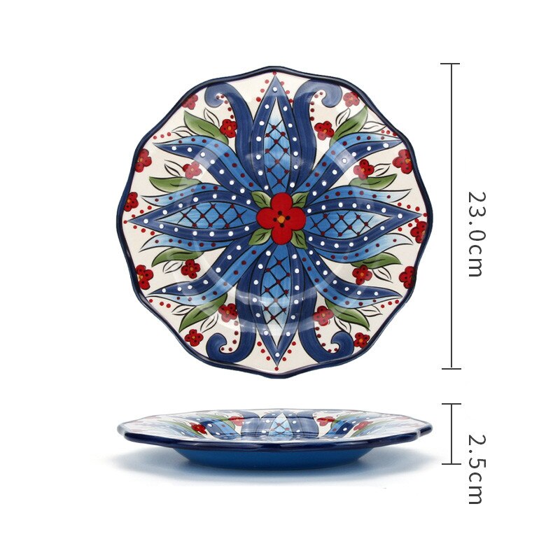 Creative Color Ceramic Plate Home Kitchen Restaurant Tableware Dinner Dish Cake Sushi Steak Western Food Plate Mug with Handle