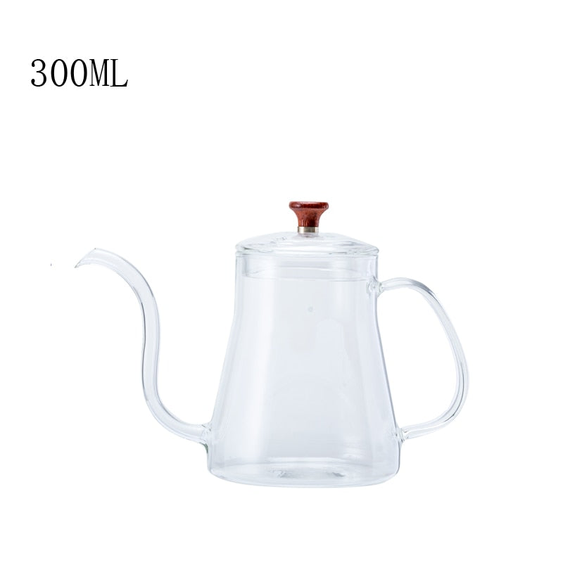 Glass Coffee Hand Punch Pot Coffee Cup Long Gooseneck Spout Kettle Pour Over Coffee Pot With Lid Home Heat Resistant Teapot
