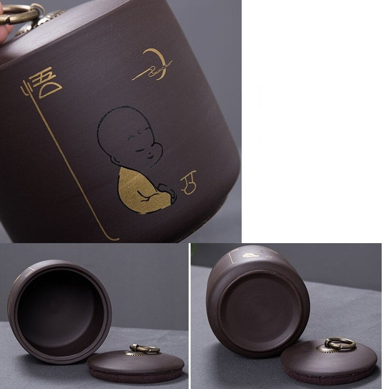 Tea Caddy Ceramics Puer tea Tea Storage Box Tea Jar 9.8*10.2cm Candy Jar Dried Fruit Container Purple Clay Spices Storage Box
