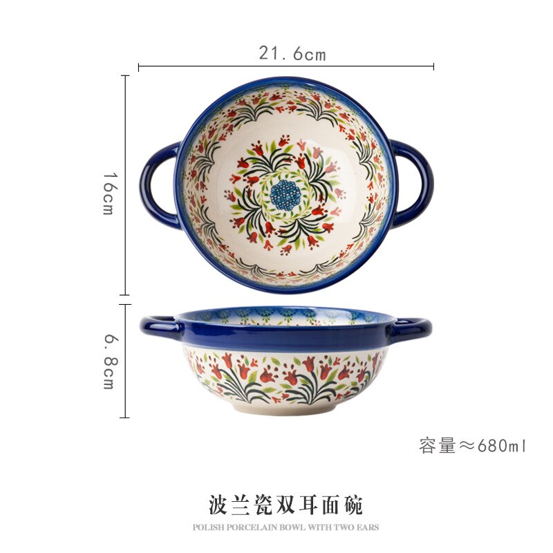 Retro Ceramic Plate Household Binaural Noodle Bowl Dinnerware Salad Bowl Fish Dishes 2l Soup Pot With Spoon Kitchen Tableware