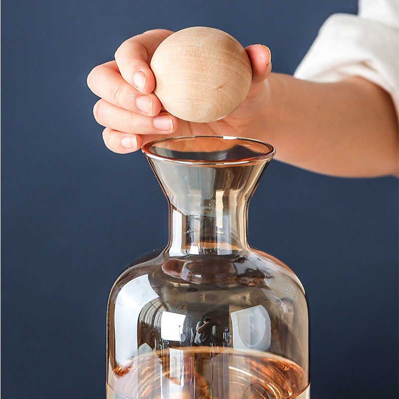 Mix and Match 1.2L Glass Jug With a Wooden SphericalLid and 250 ml Glass Set