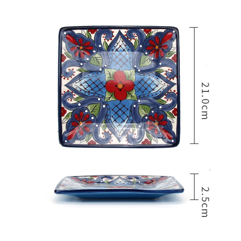 Creative Color Ceramic Plate Home Kitchen Restaurant Tableware Dinner Dish Cake Sushi Steak Western Food Plate Mug with Handle