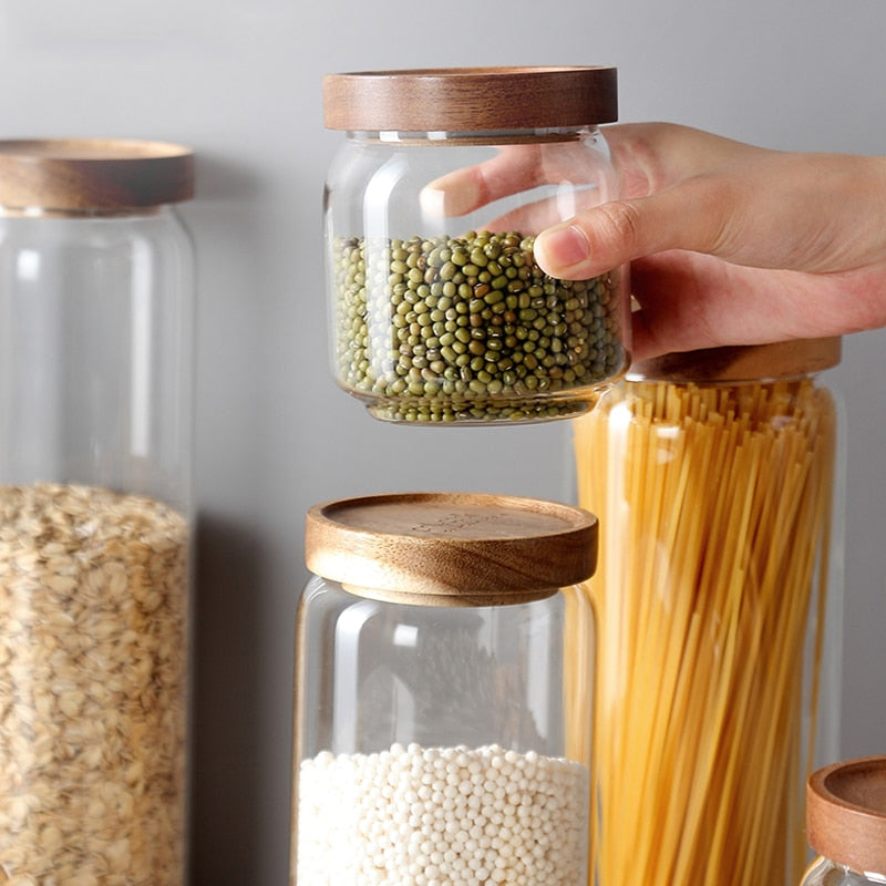 Mason Candy Jar Household Glass Tea Cans Round Lid Coffee Confectionery Food Cans Cereal Spices Storage Box Kitchen Storage Tank