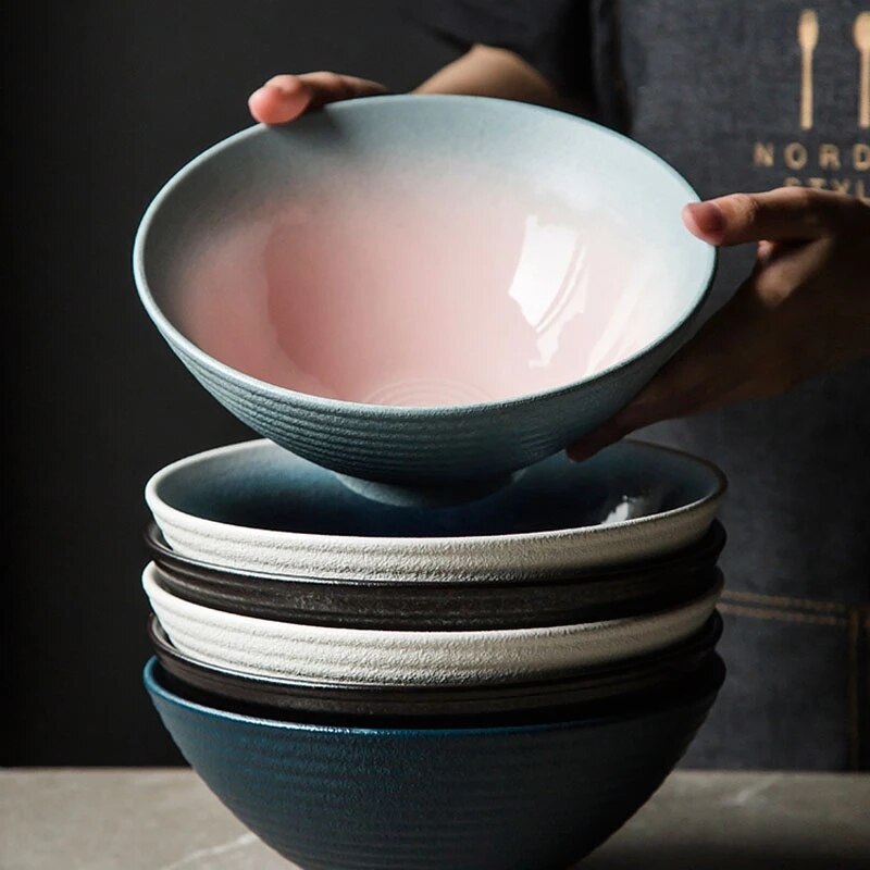 Japanese branch pottery bowl, unique noodles, large salad bowl, creative restaurant utensils