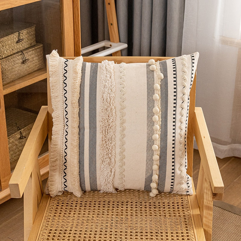 Bohemian Woven Cotton and Washed Linen Cushion Cover Pillow Cover With Ethnic Patterns