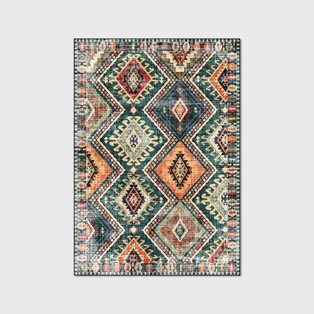 Retro Persian Style Carpets Green Geometric Ethnic Living Room Kitchen Home Decor Area Rugs Bedroom Bedside Hallway Floor Mat