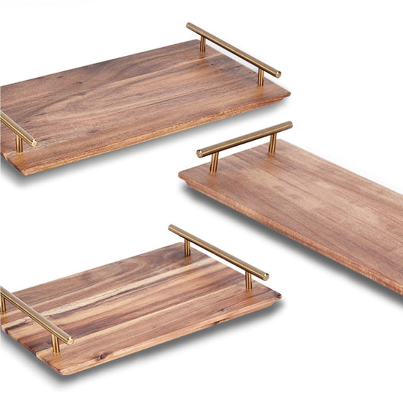Wooden Sushi Serving Tray With Metal Handles