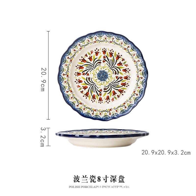 Retro Ceramic Plate Household Binaural Noodle Bowl Dinnerware Salad Bowl Fish Dishes 2l Soup Pot With Spoon Kitchen Tableware