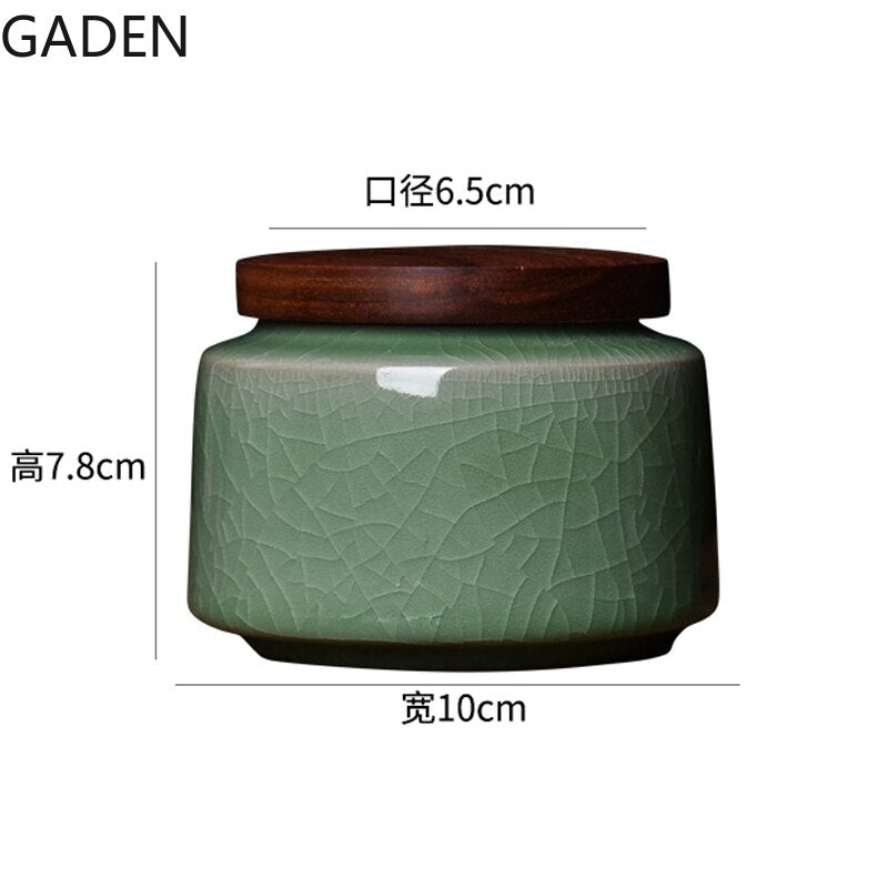 Crackle Glaze Asian Dry Storage Round Tub with a Wooden Lid