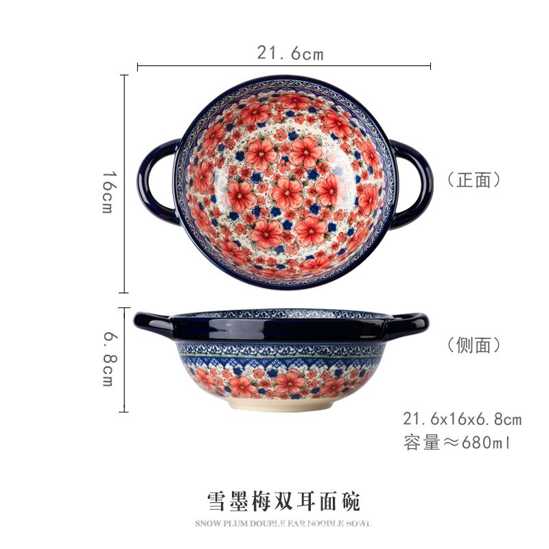 Retro Ceramic Plate Household Binaural Noodle Bowl Dinnerware Salad Bowl Fish Dishes 2l Soup Pot With Spoon Kitchen Tableware