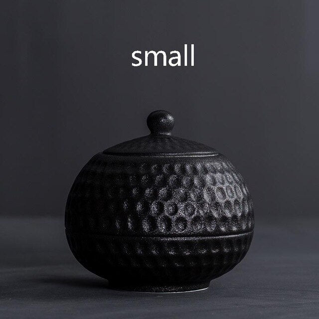 Creative Tea Storage Jar with Lid Kit Ceramic Caddy Black White Coarse Pottery Cans Box Tea Ceremony Teaware Accessories Decor