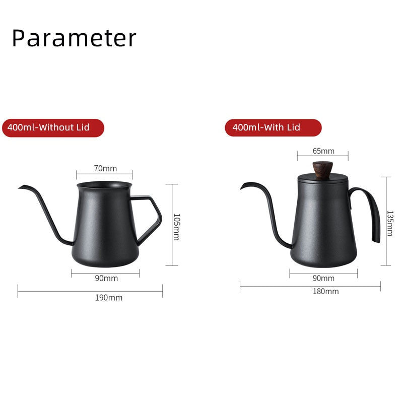 Coffee Pot 400ml Drip Kettle Tea Pot Non-Stick Food Grade Stainless Steel Gooseneck Drip Kettle Swan Neck Thin Mouth With Lid