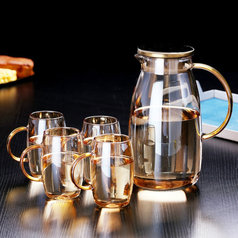 1.8L Heat Resistant  Glass Jug With Glass Mugs