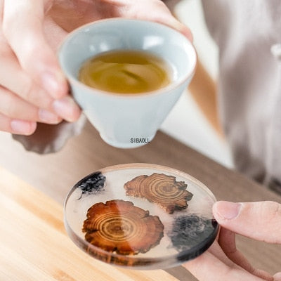 Creative Resin Pine Coasters Heat-resistant Placemats Drink Mat Tea Coffee Cup Pad Waterproof Non-slip Table Decor Tableware Pad