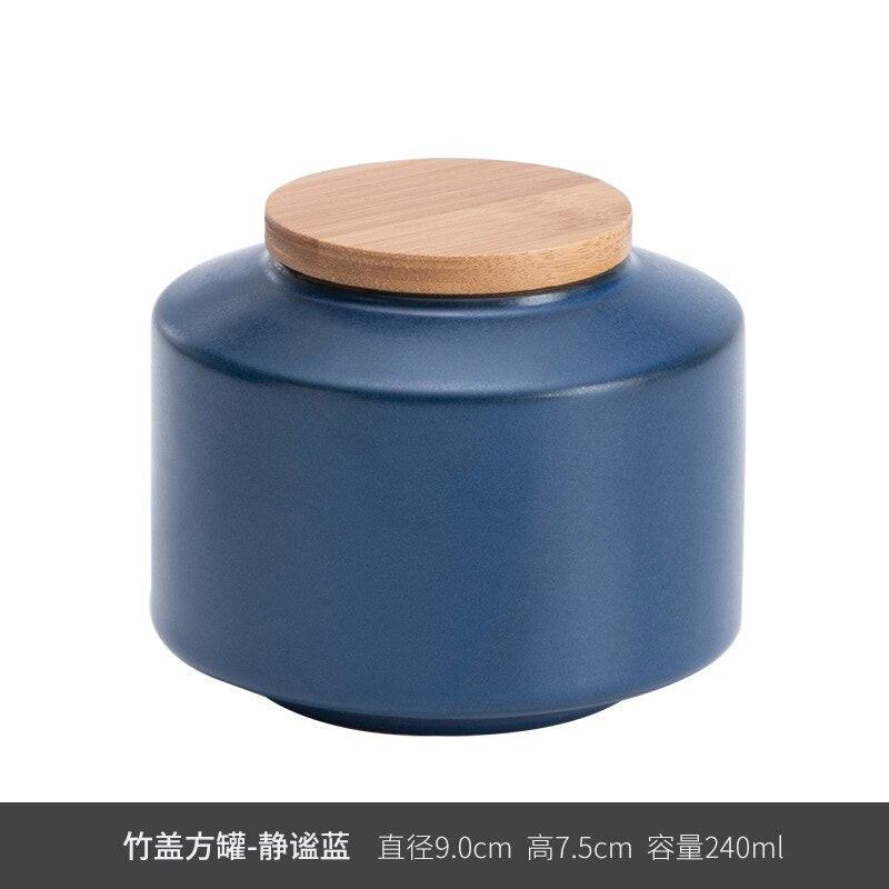 Creative Cute Mini Ceramic Storage Jar with Bamboo Wood Cover Home Portable Travel Tea Caddy Small Objects Jewelry Storage Box