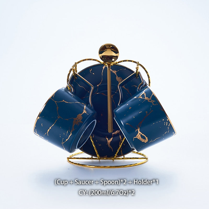 Marble Ceramic Coffee Cup Saucer Spoon Set 200ml Nordic Tea Cup Matt Porcelain Tea Set Advanced Teacup Cafe Espresso Cup