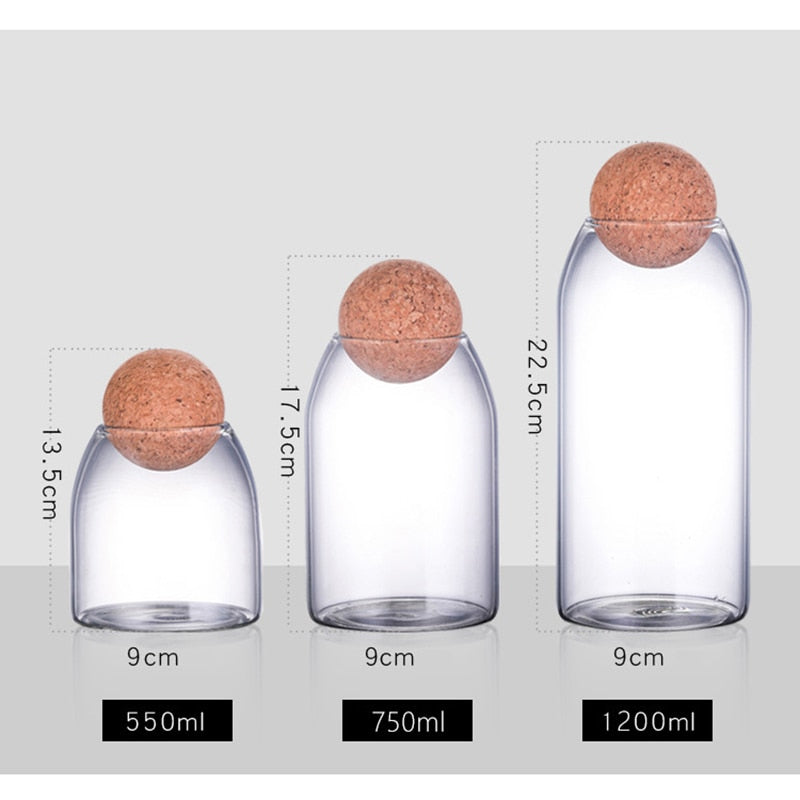 Glass Storage bottle Jars Containers Borosilicate Transparent Lead-Free Sealed Can coffee Tank Grains Creative Round Cork Tea