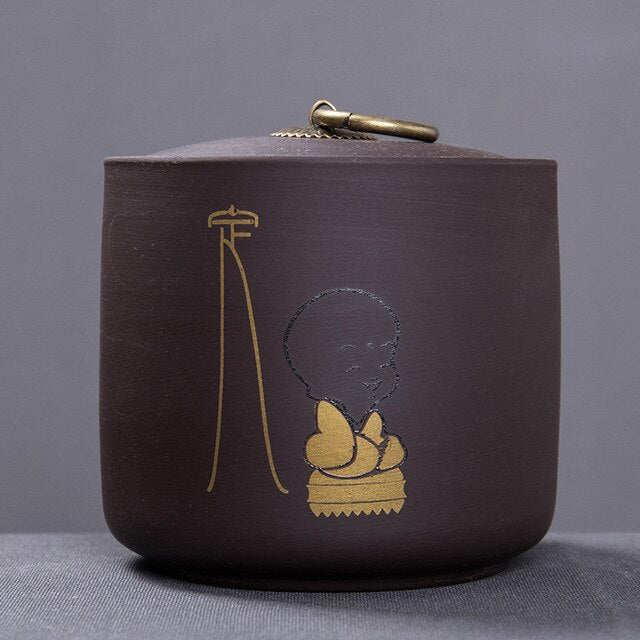 Tea Caddy Ceramics Puer tea Tea Storage Box Tea Jar 9.8*10.2cm Candy Jar Dried Fruit Container Purple Clay Spices Storage Box