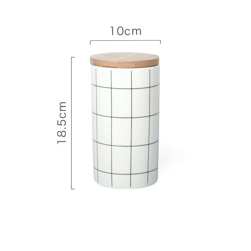 Round Plaid Sealed Ceramic Storage Jar For Spices Tea Coffee Can Tank Food Container Bottle With Lid For Kitchen Organizer