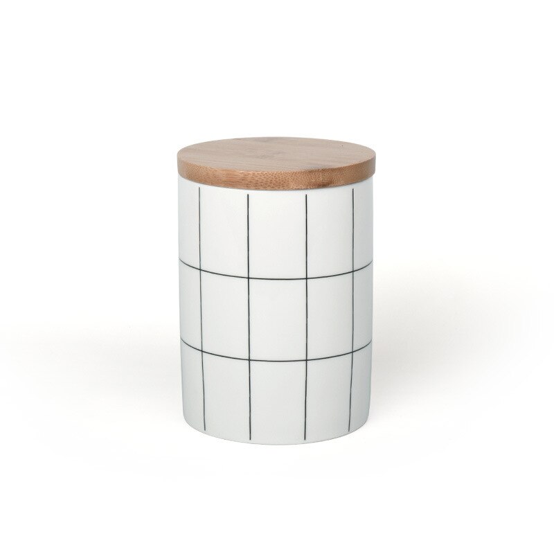Round Plaid Sealed Ceramic Storage Jar For Spices Tea Coffee Can Tank Food Container Bottle With Lid For Kitchen Organizer