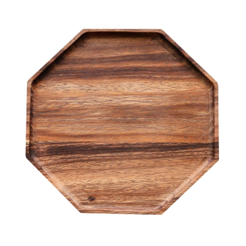 Creative Acacia Wood Plate Dishes Rectangle Octagonal Food Dessert Tea Dinner Tray Kitchenware Dinnerware Outdoor Tableware