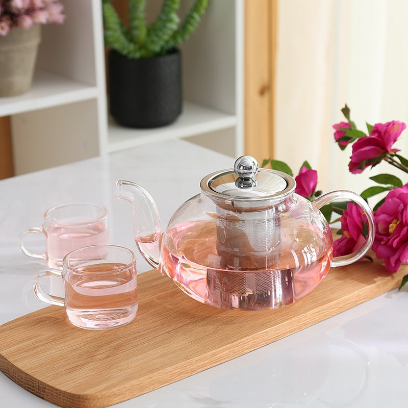 Good Clear Borosilicate Glass Teapot With 304 Stainless Steel Infuser Strainer Heat Resistant Loose Leaf Tea Pot Tool kettle set