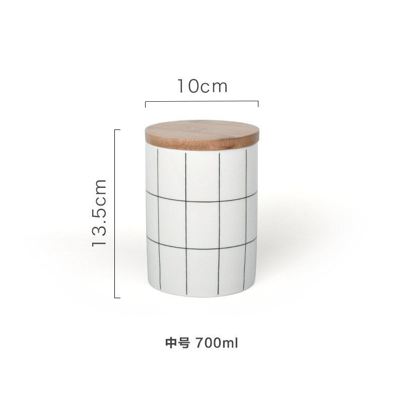 Round Plaid Sealed Ceramic Storage Jar For Spices Tea Coffee Can Tank Food Container Bottle With Lid For Kitchen Organizer