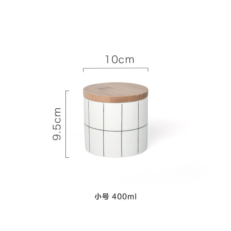 Round Plaid Sealed Ceramic Storage Jar For Spices Tea Coffee Can Tank Food Container Bottle With Lid For Kitchen Organizer