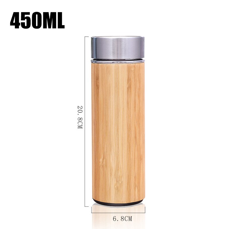 UPORS 450ml Bamboo Stainless Steel Thermos with Tea Infuser BPA Free Insulated Coffee Tumbler Leak Proof Lid Travel Mug Thermos