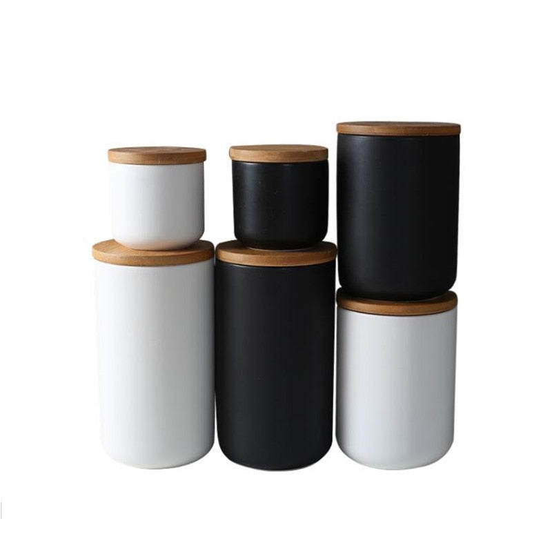 Sealed Ceramic Storage Jar With Bamboo Lid  - Various Capacity