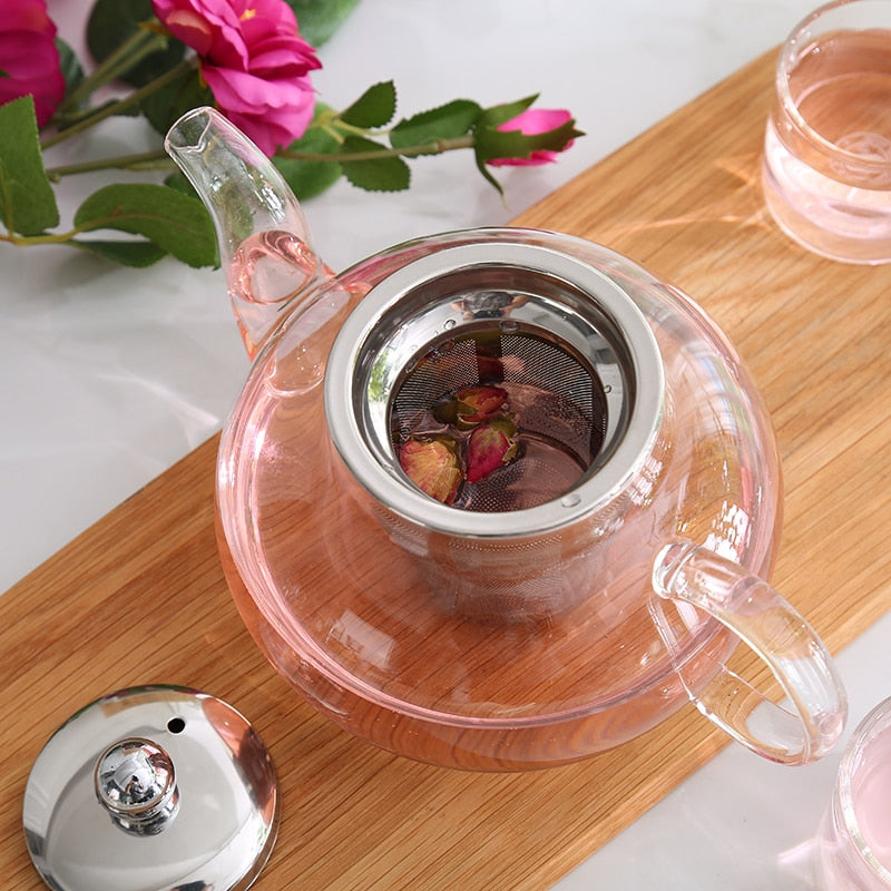 Good Clear Borosilicate Glass Teapot With 304 Stainless Steel Infuser Strainer Heat Resistant Loose Leaf Tea Pot Tool kettle set