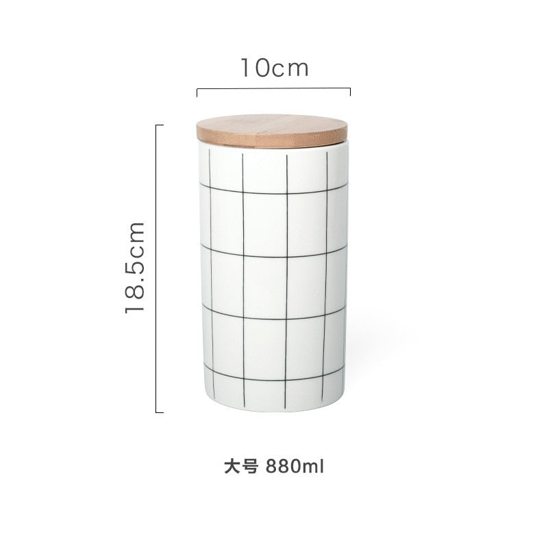 Round Plaid Sealed Ceramic Storage Jar For Spices Tea Coffee Can Tank Food Container Bottle With Lid For Kitchen Organizer