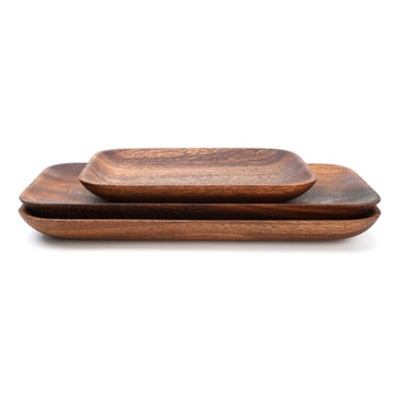 Japanese Acacia Solid Wood Tray Dinner Plate Disc Coffee Tea Tray Fruit Bread Food Dessert Breakfast Plate Square Rectangle