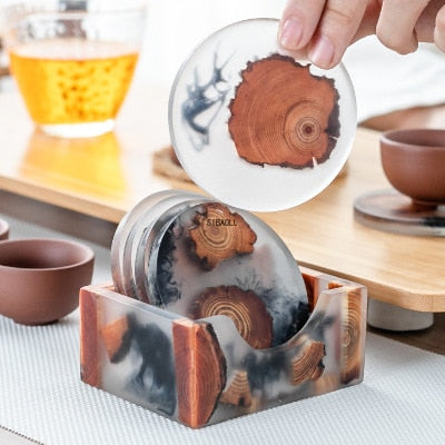 Creative Resin Pine Coasters Heat-resistant Placemats Drink Mat Tea Coffee Cup Pad Waterproof Non-slip Table Decor Tableware Pad
