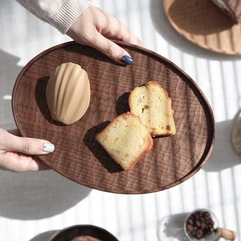 Nordic Dessert Plate Wooden Serving Tray Afternoon Tea Time Coffee Cake Plates Hexagonal Round Desserts Food Organizer Platter