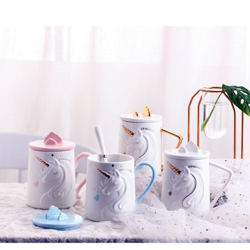 Gorgeous Relief Unicorn Coffee Mug with Mobile Phone Holder Lid Cute Water Tea Ceramic Milk Breakfast Cup Creative Gift
