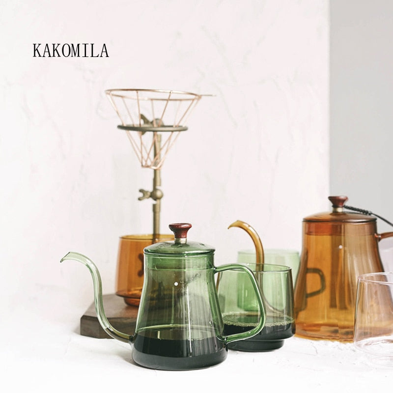 Glass Coffee Hand Punch Pot Coffee Cup Long Gooseneck Spout Kettle Pour Over Coffee Pot With Lid Home Heat Resistant Teapot