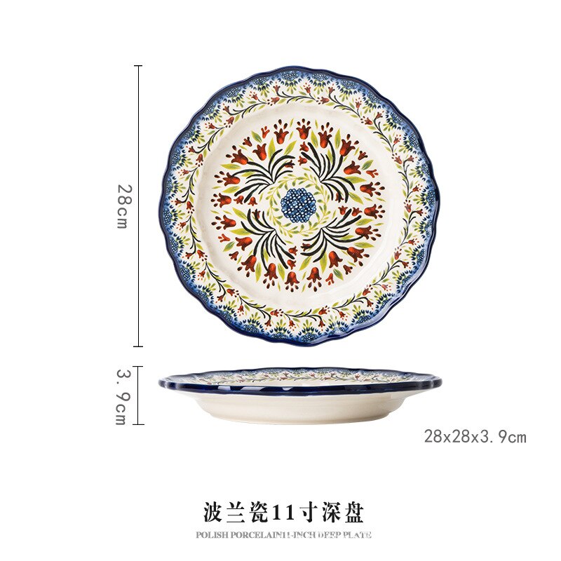 Retro Ceramic Plate Household Binaural Noodle Bowl Dinnerware Salad Bowl Fish Dishes 2l Soup Pot With Spoon Kitchen Tableware