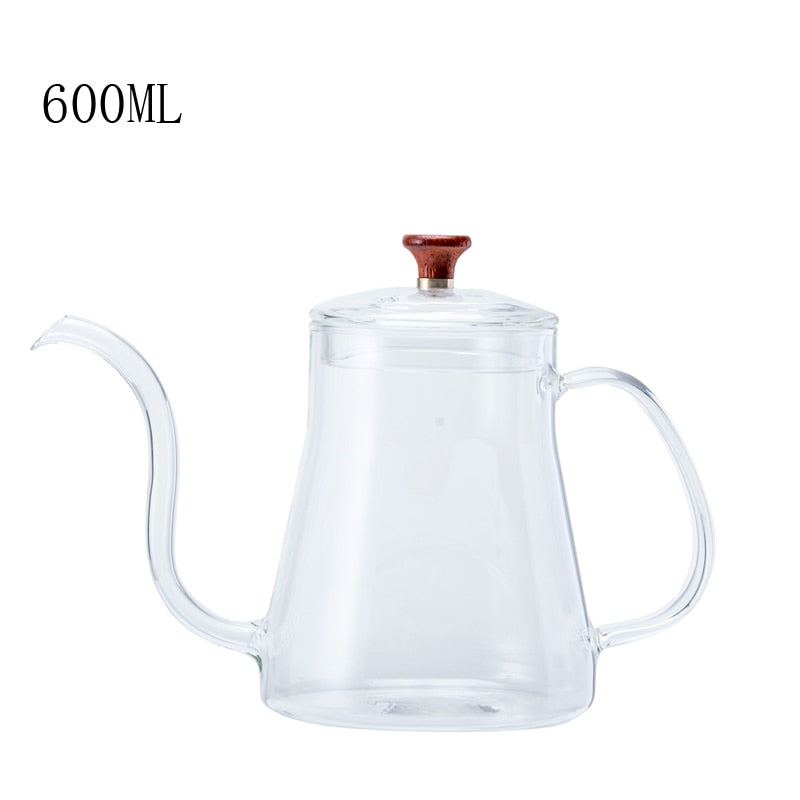 Glass Coffee Hand Punch Pot Coffee Cup Long Gooseneck Spout Kettle Pour Over Coffee Pot With Lid Home Heat Resistant Teapot