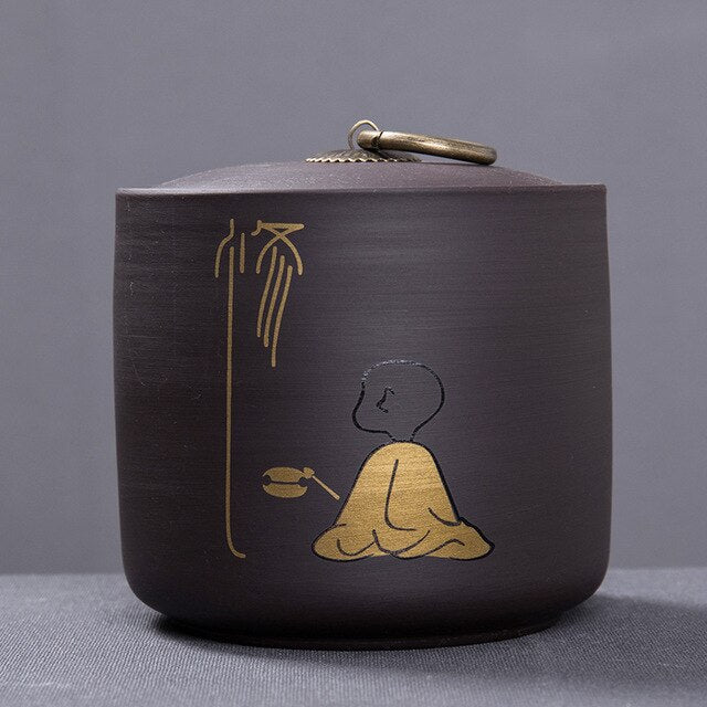 Tea Caddy Ceramics Puer tea Tea Storage Box Tea Jar 9.8*10.2cm Candy Jar Dried Fruit Container Purple Clay Spices Storage Box