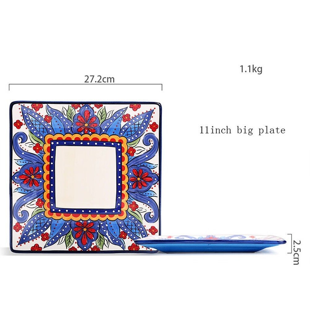 European ceramic dinnerware set household hand-painted large Western steak lotus plate square plate export tableware