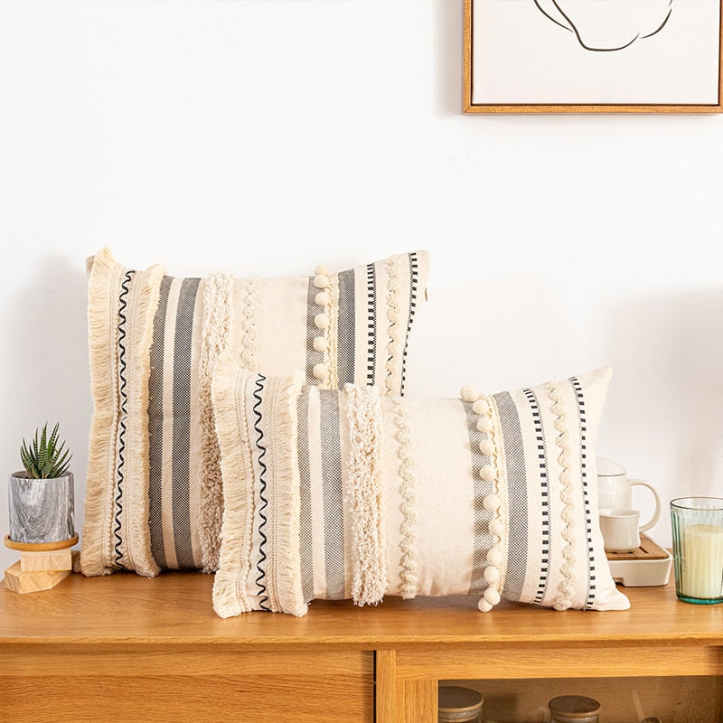 Bohemian Woven Cotton and Washed Linen Cushion Cover Pillow Cover With Ethnic Patterns