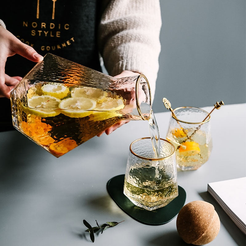 Water Kettle Glass Cups Nordic Geometric Glass Cold Water Jug Set Cup Drinking Ware Simple Household Juice Pot Water Pitcher