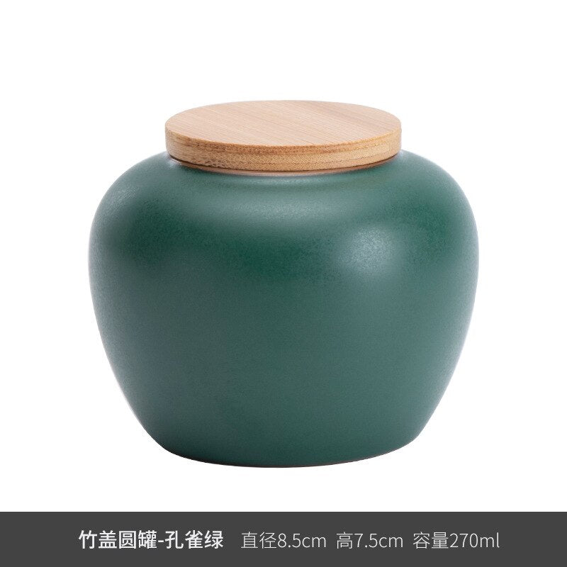 Creative Cute Mini Ceramic Storage Jar with Bamboo Wood Cover Home Portable Travel Tea Caddy Small Objects Jewelry Storage Box