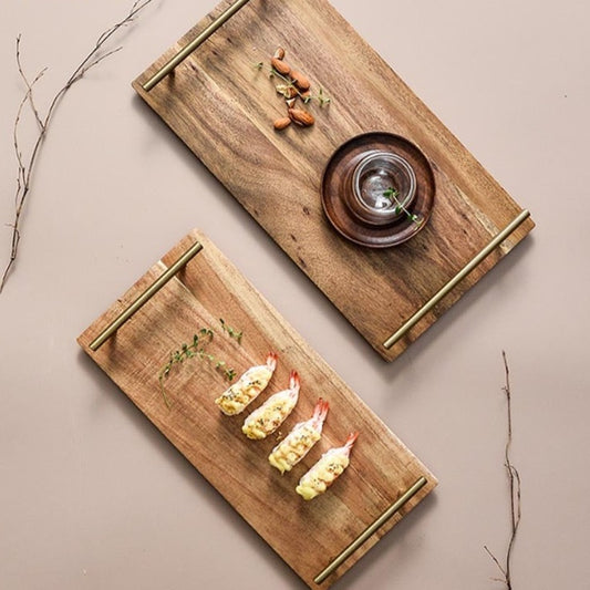 Wooden Sushi Serving Tray With Metal Handles